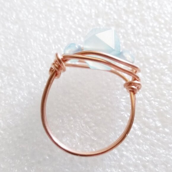 OOAK Powderblue Starcut Agate ~ Handmade Copper Wire Ring Sz 9 ~ Casual Boho - Picture 6 of 10
